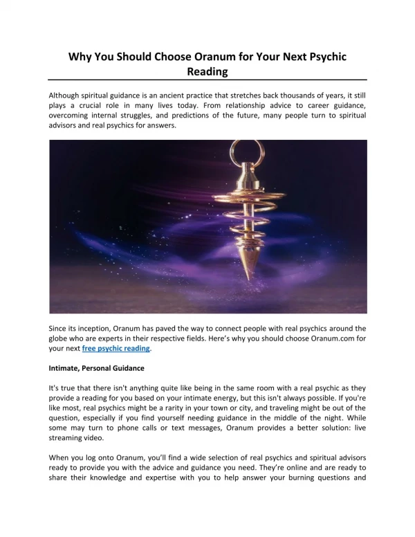 Why You Should Choose Oranum for Your Next Psychic Reading