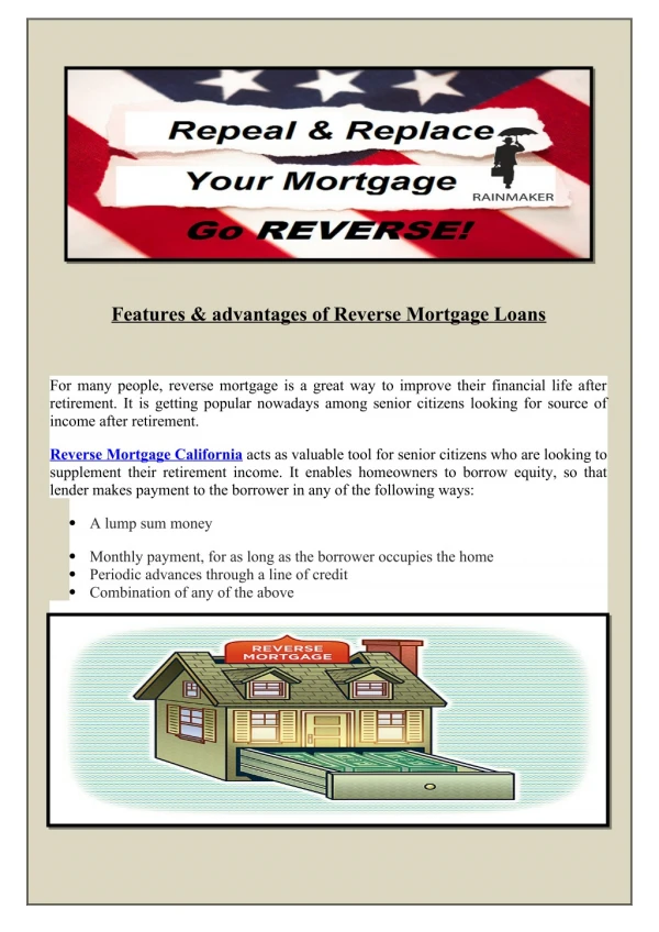 Reverse Mortgage Loans in California - rainmakerreverse.com