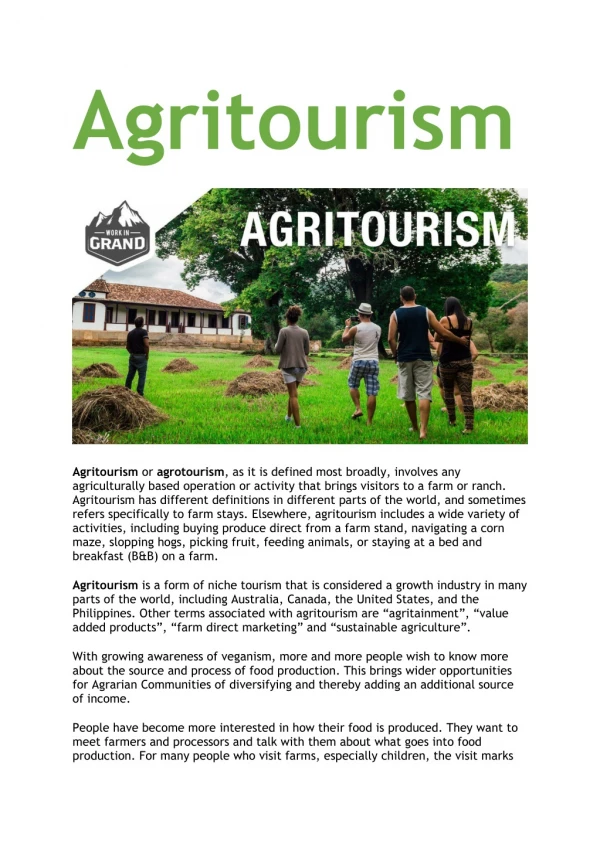 Agritourism or agrotourism - Work In Grand