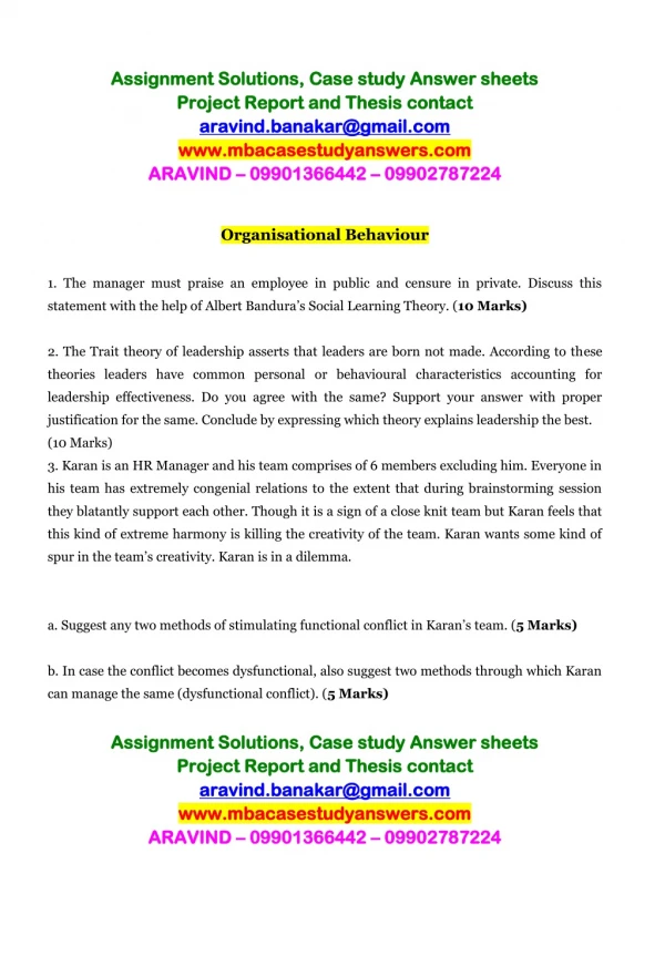 2019 JUNE NMIMS ASSIGNMENTS - In case the conflict becomes dysfunctional, also suggest two methods through which Karan c