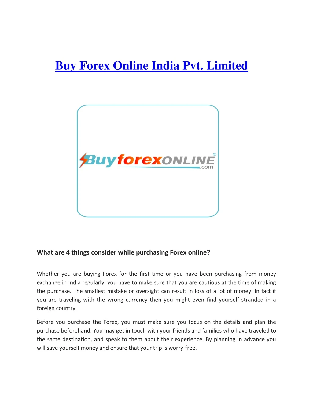 buy forex online india pvt limited