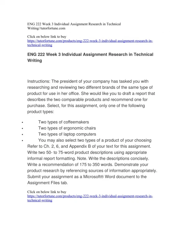 ENG 222 Week 3 Individual Assignment Research in Technical Writing//tutorfortune.com