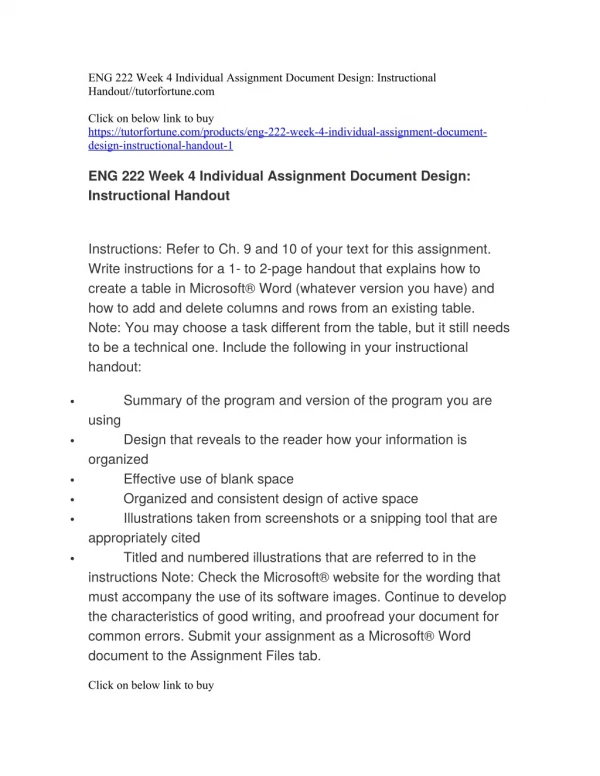 ENG 222 Week 4 Individual Assignment Document Design: Instructional Handout//tutorfortune.com