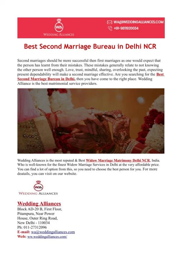 Best Second Marriage Bureau in Delhi NCR