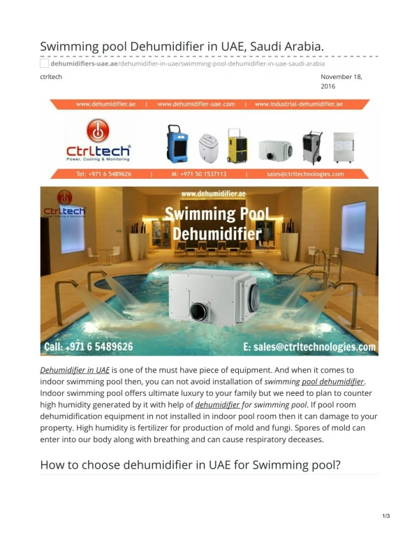 Swimming pool Dehumidifier in UAE, Saudi Arabia. #dehumidifiersupplier #swimmingpooldehumidifier #pooldehumidifi