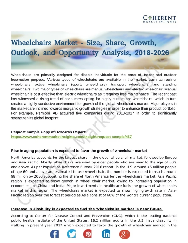 Wheelchairs Market Top-Vendor And Industry Analysis By End-User Segments Till 2026