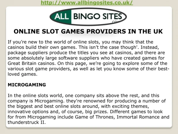 ONLINE SLOT GAMES PROVIDERS IN THE UK