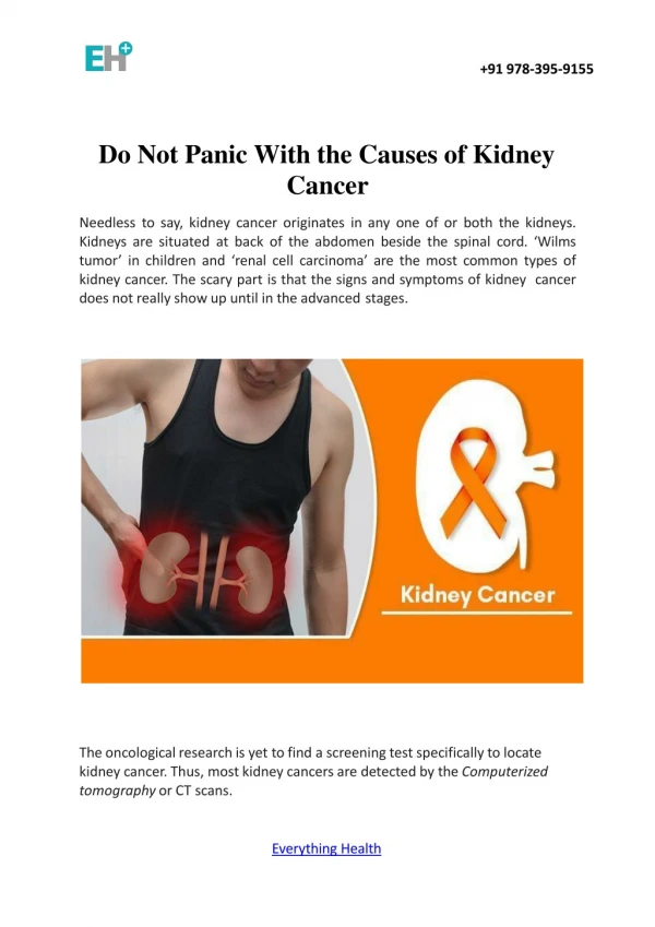 Do Not Panic With The Causes Of Kidney Cancer