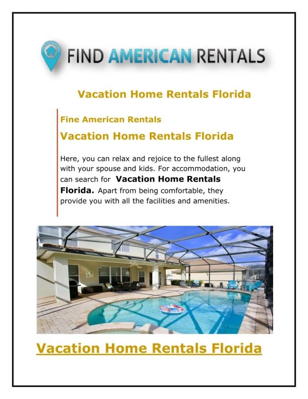 Vacation Home Rentals Florida