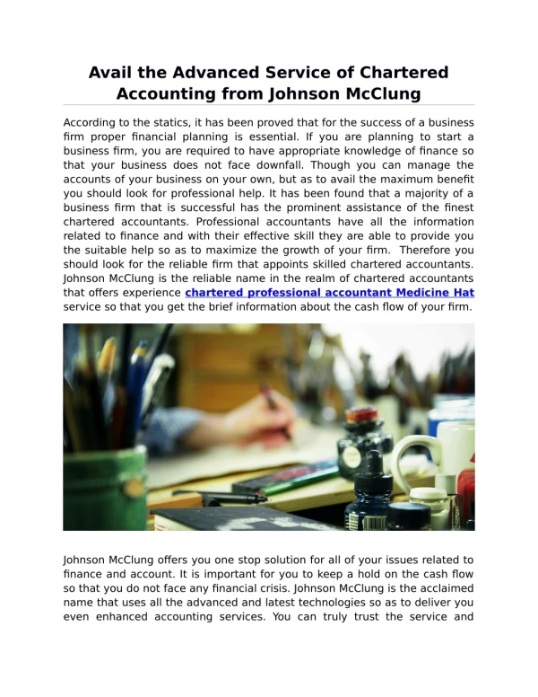 Avail the Advanced Service of Chartered Accounting from Johnson McClung