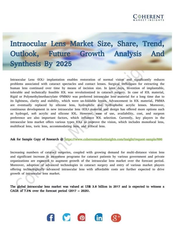 Intraocular Lens Market Global Status and Business Outlook 2017 to 2025