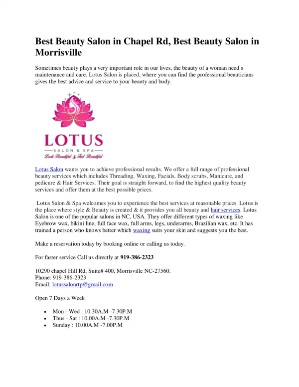 Best Salon in Morrisville, Facial Makeup in Morrisville | Lotus Salon