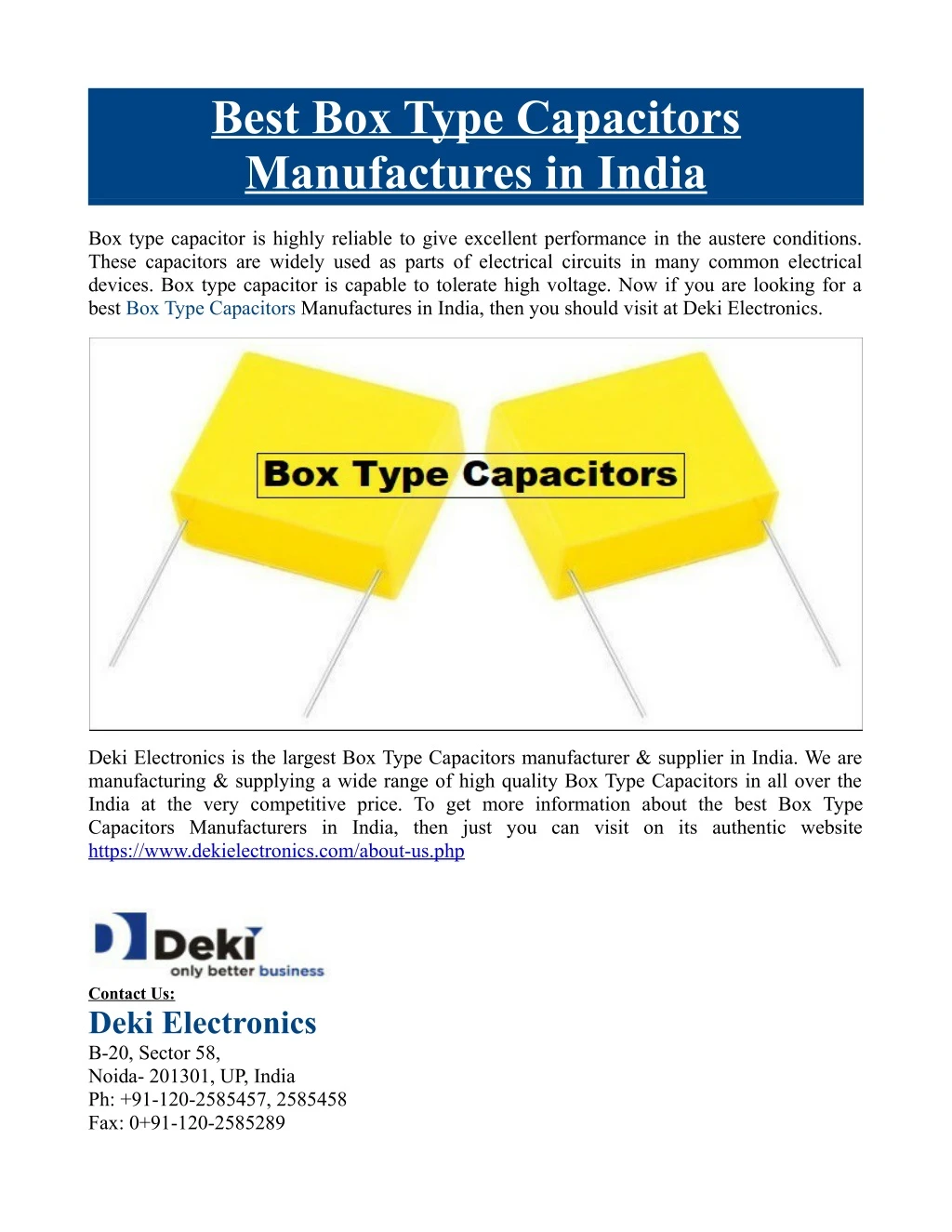 best box type capacitors manufactures in india