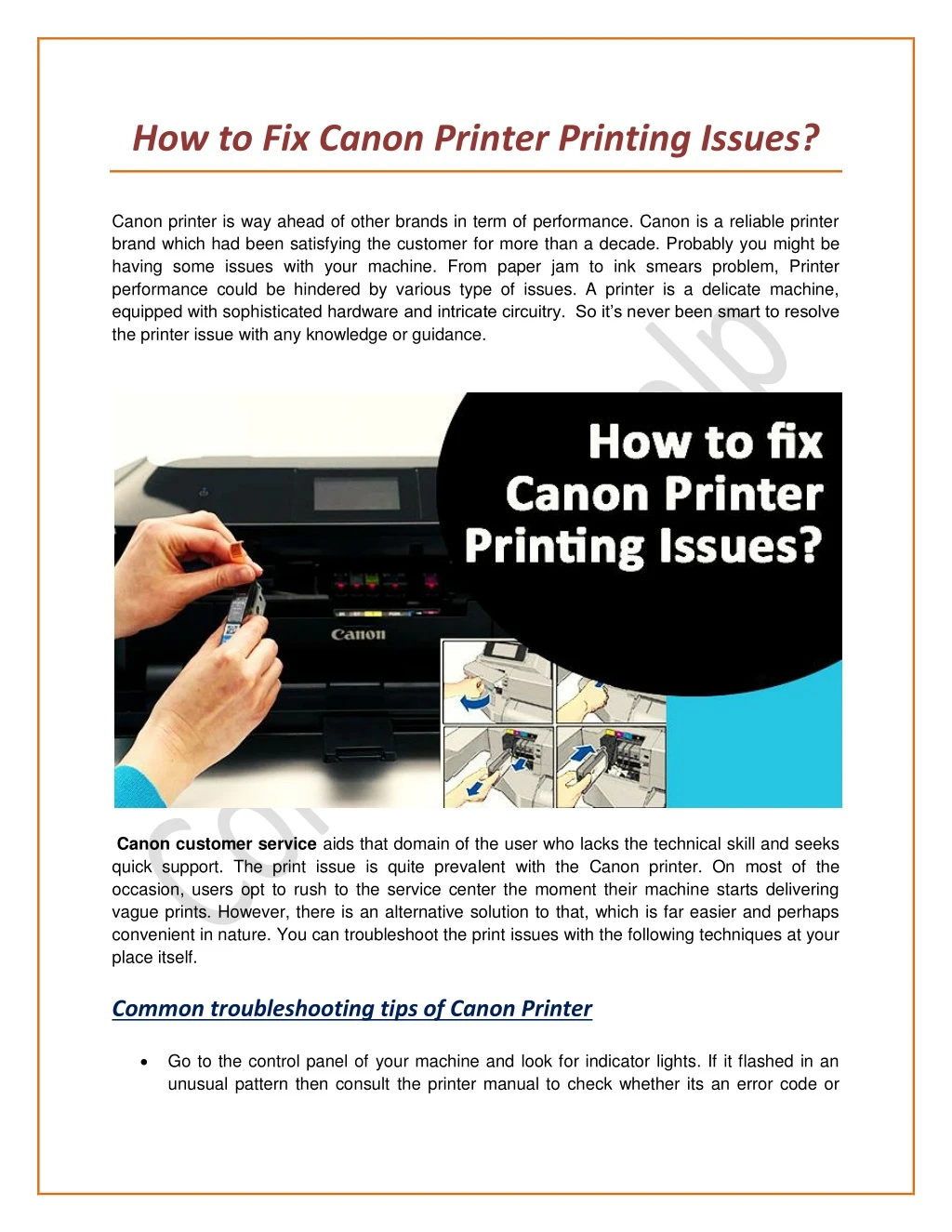 how to fix canon printer printing issues