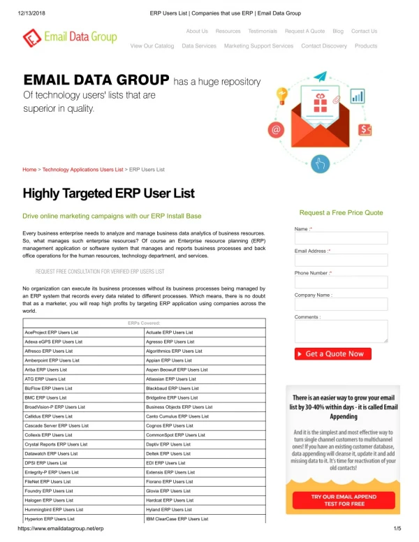 ERP Customers Email List