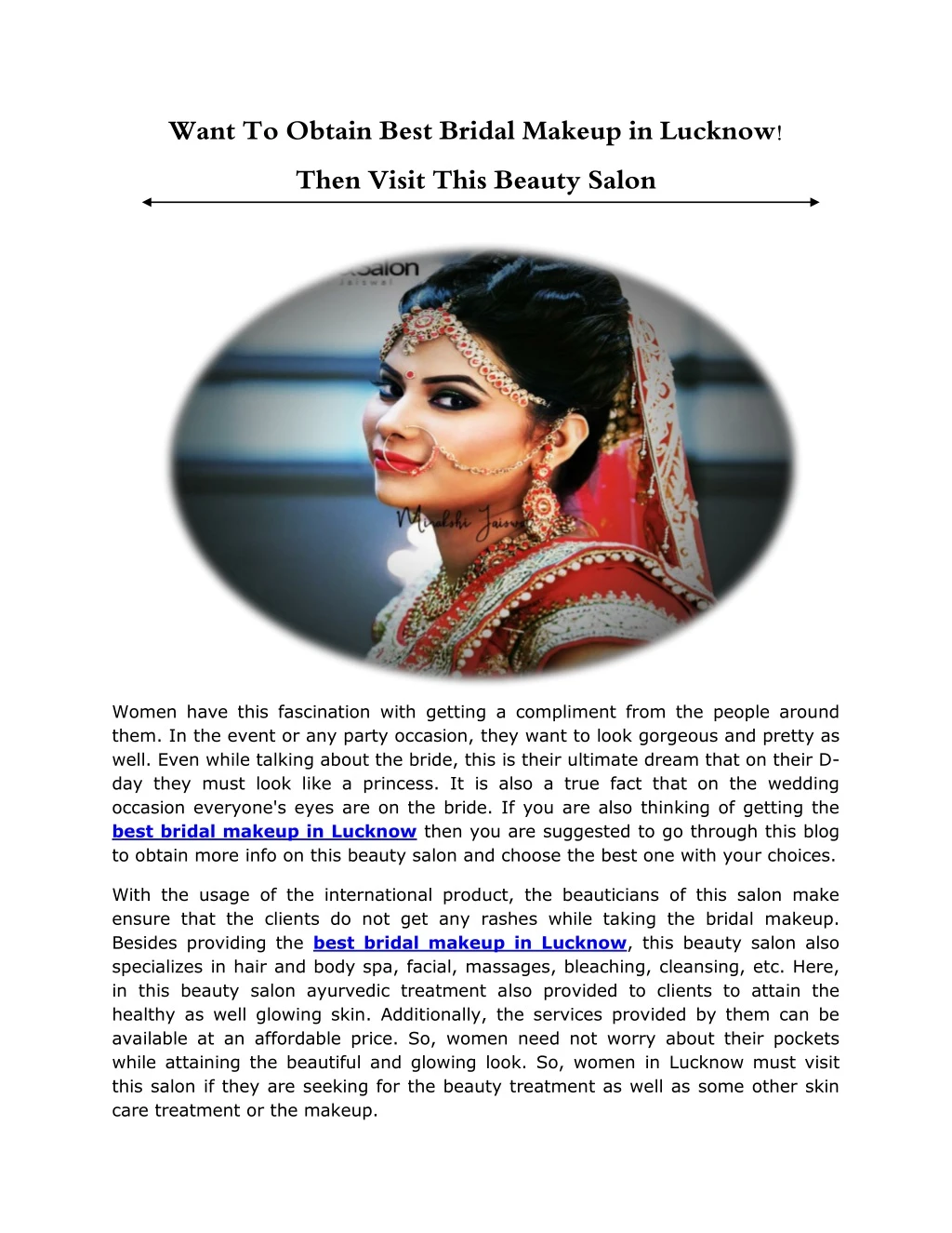 want to obtain best bridal makeup in lucknow then
