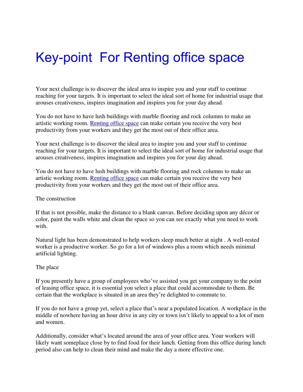 key point for renting office space
