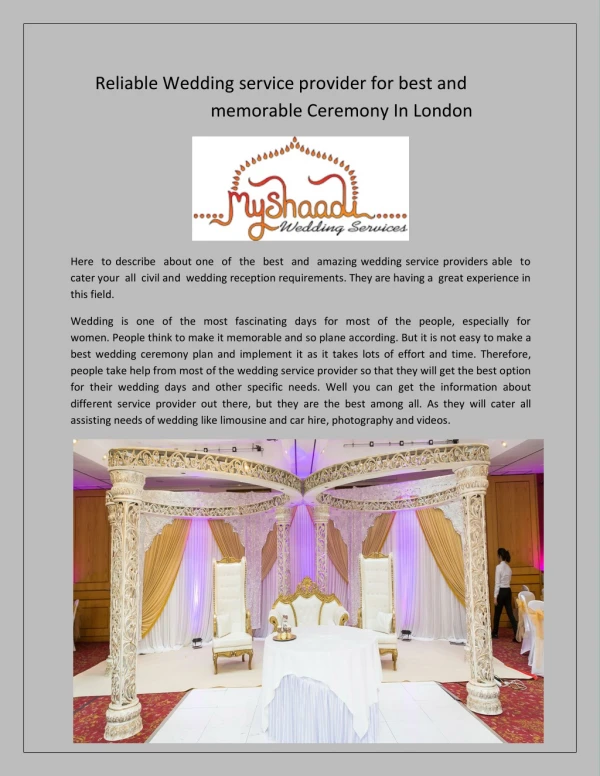 Reliable Wedding service provider for best and memorable Ceremony In London