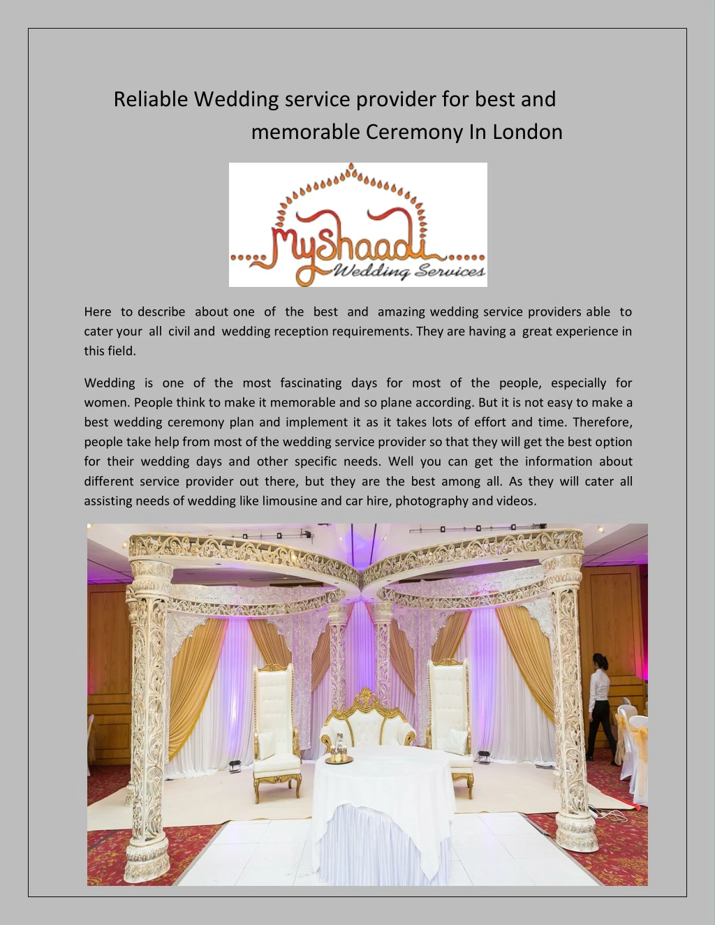 reliable wedding service provider for best