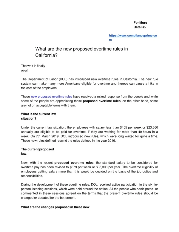 What are the new proposed overtime rules in California?