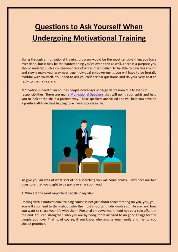 Questions to Ask Yourself When Undergoing Motivational Training