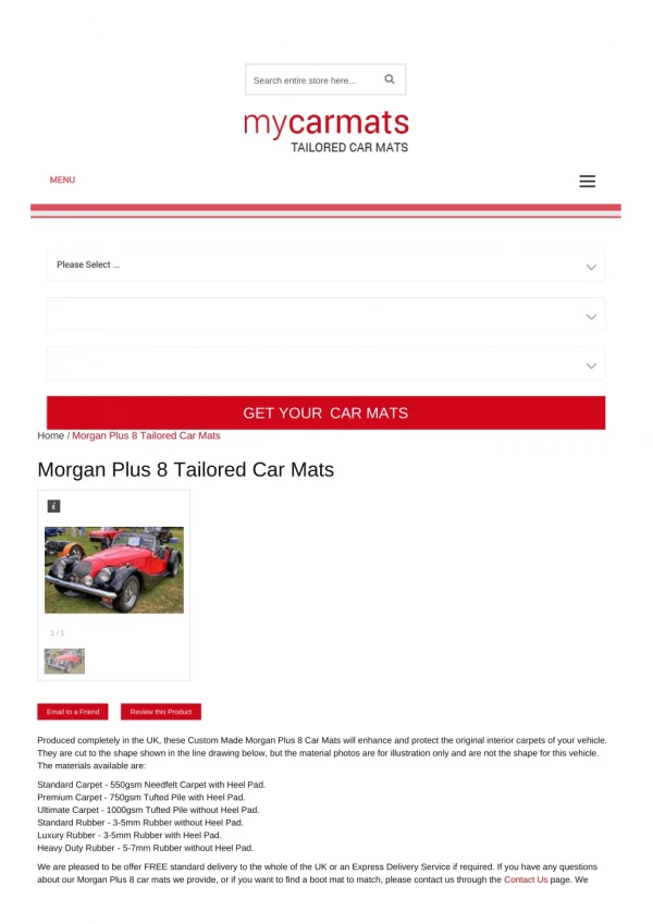 Tailored Morgan Plus 8 Car Mats – Custom Car Mats | Rubber Car Mats