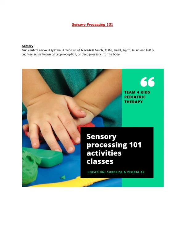 Sensory Processing 101 Activities Classes In Surprise & Peoria AZ