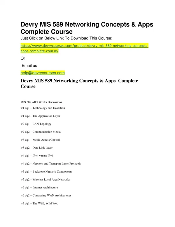 Devry MIS 589 Networking Concepts & Apps Complete Course