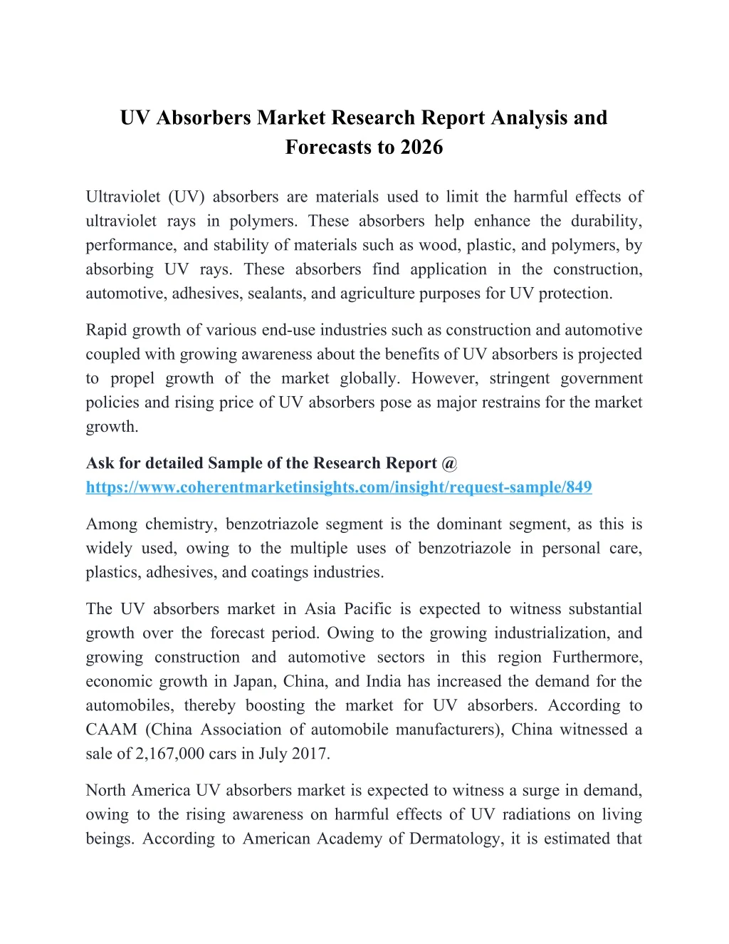 uv absorbers market research report analysis