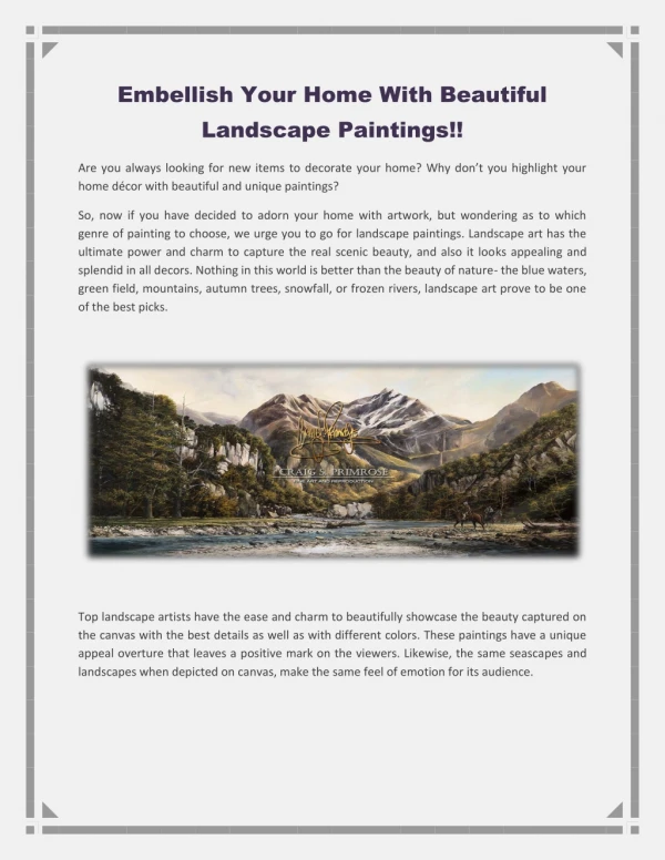 Embellish Your Home With Beautiful Landscape Paintings!!