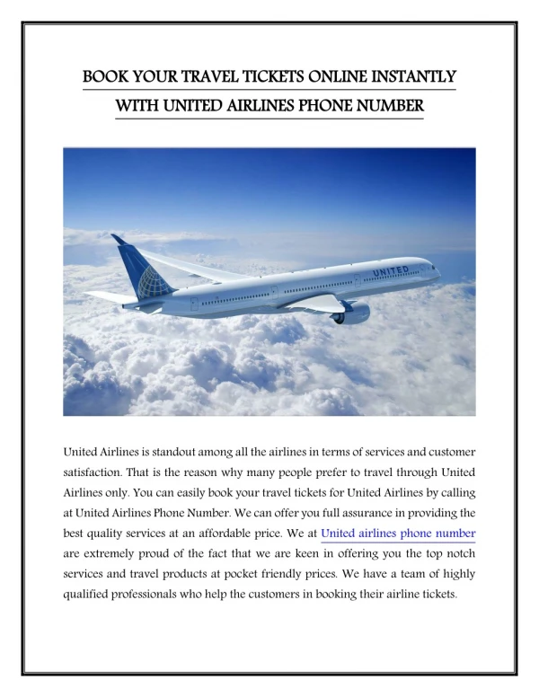 Book your Flight Tickets Quickly at United Airlines Phone Number