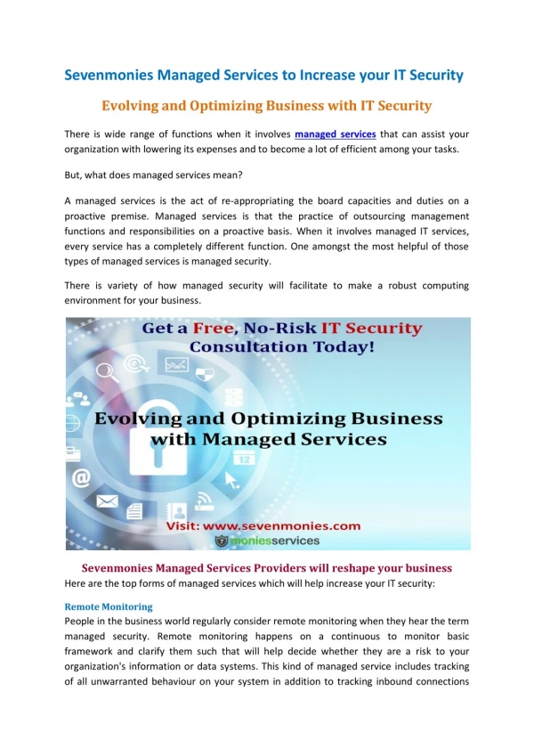 Sevenmonies Managed Services to Increase your IT Security