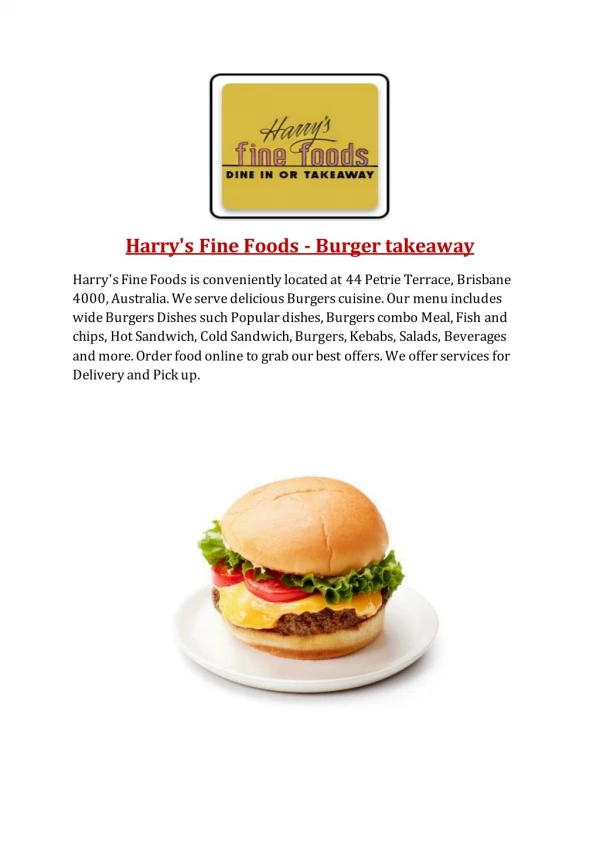 Harry’s Fine Foods -Brisbane city, QLD, Burger takeaway