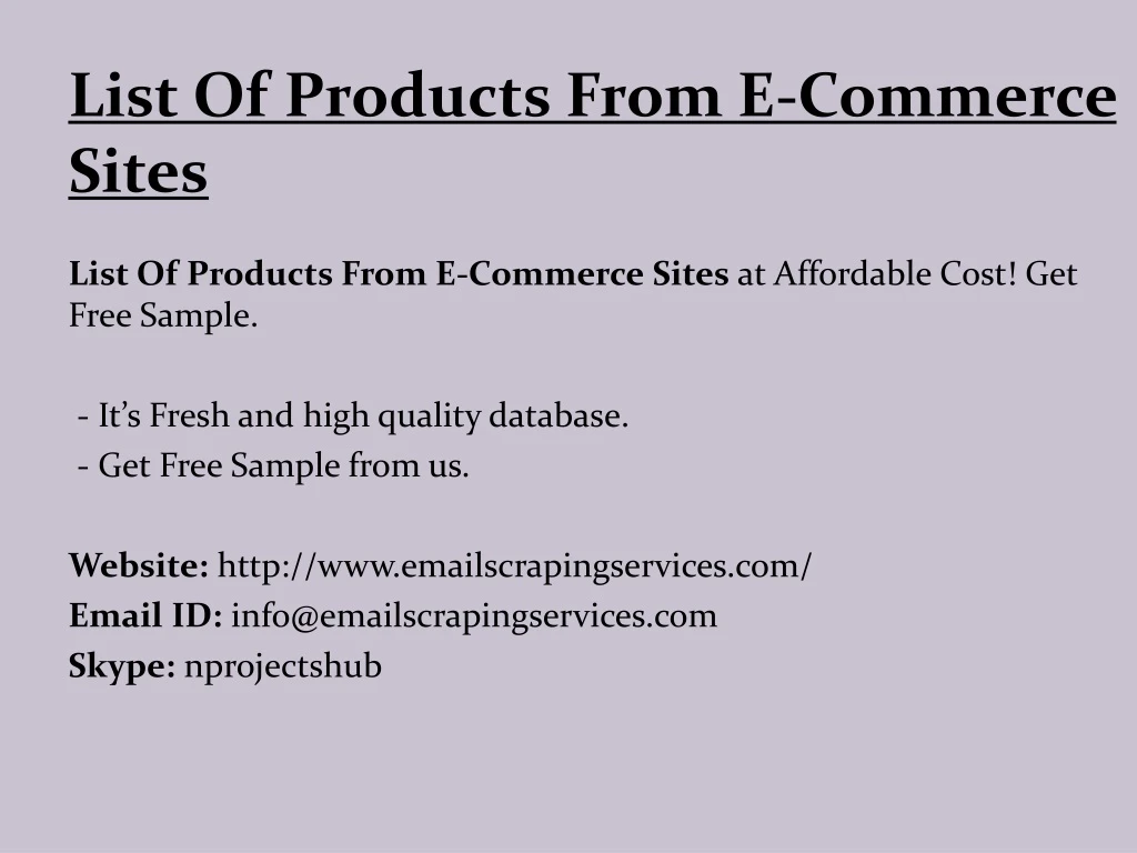 list of products from e commerce sites