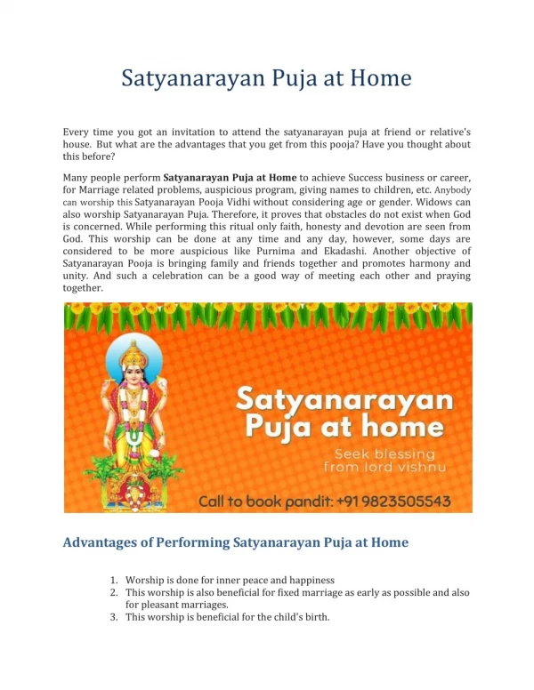 satyanarayan puja at home