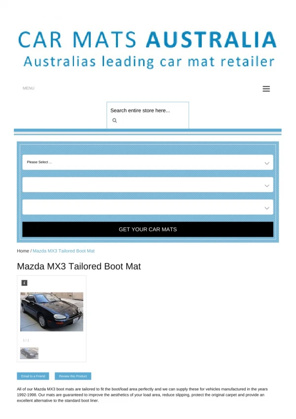 Tailored Mazda MX3 Boot Mats – Rubber Boot Mats | Car Boot Liners