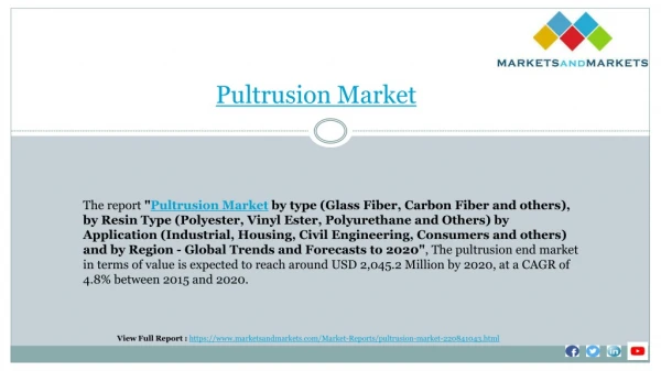 Pultrusion Market worth 2,045.2 Million USD by 2020