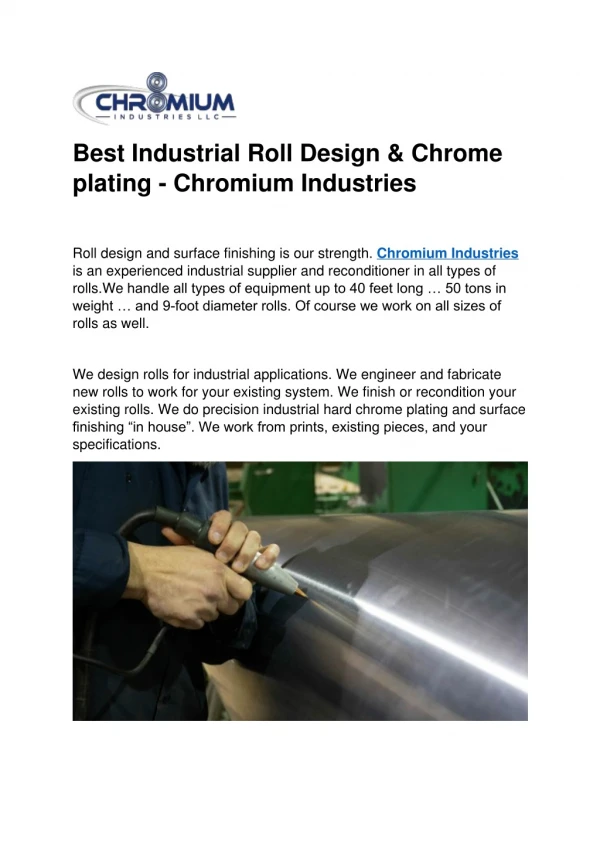 Best Industrial Roll Design & Chrome plating | Chromium Industries