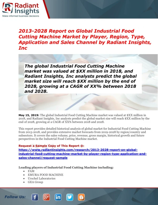 Industrial Food Cutting Machine Market Growth, Consumption, Trade Statistics, Opportunities 2028