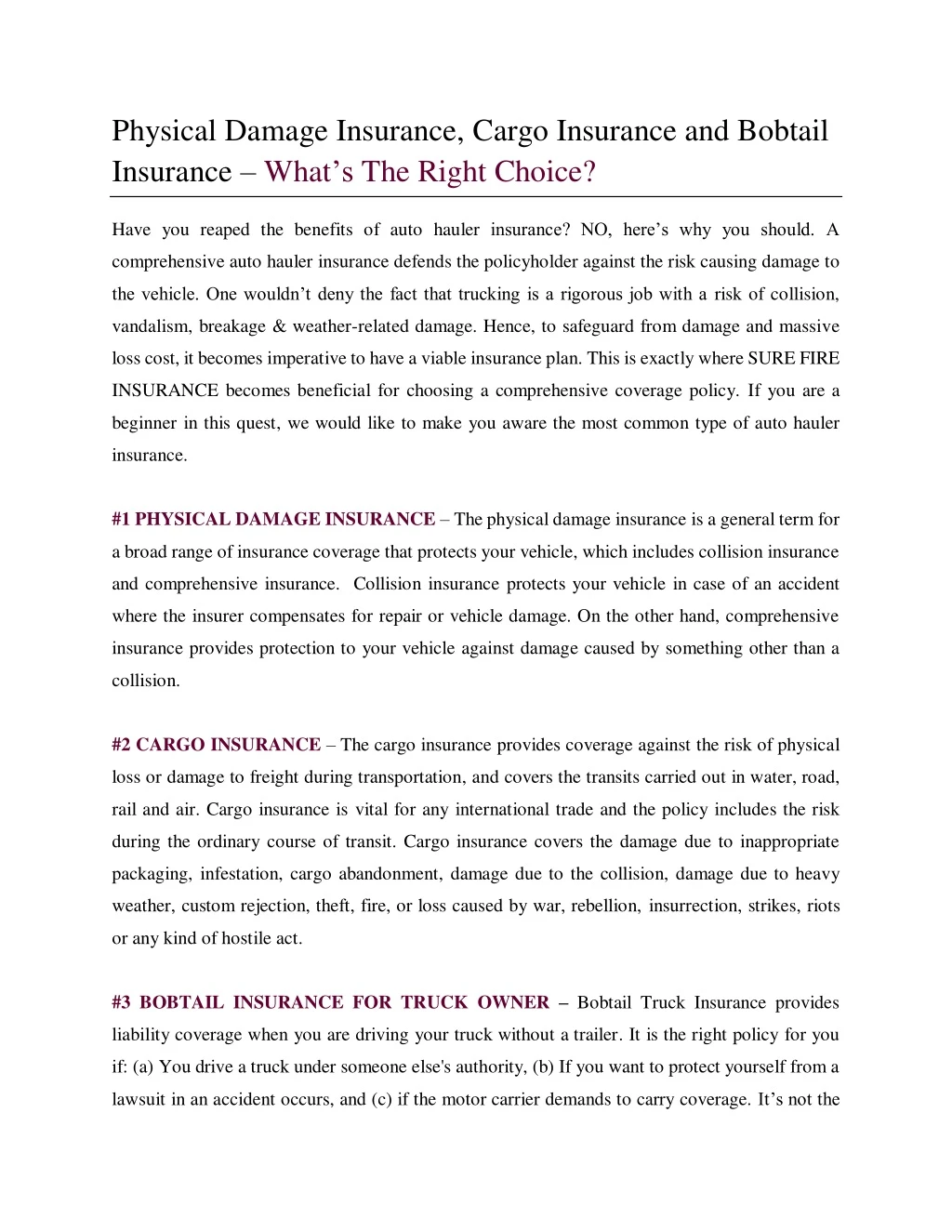 physical damage insurance cargo insurance
