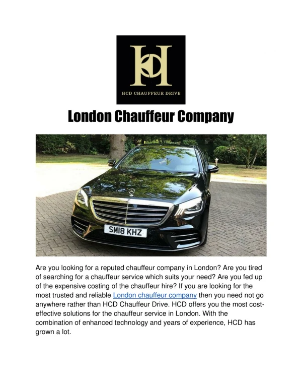 HCD Chauffeur Drive - Trusted London Chauffer Company