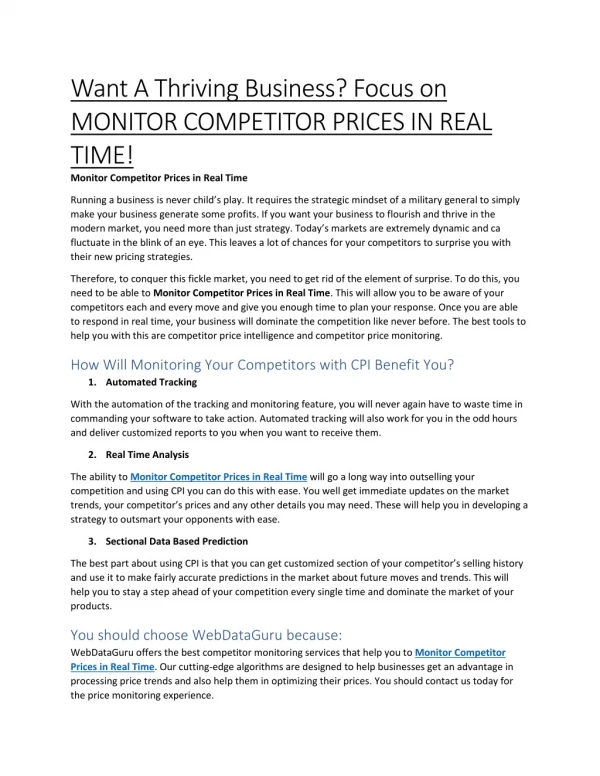 Want A Thriving Business? Focus on MONITOR COMPETITOR PRICES IN REAL TIME!