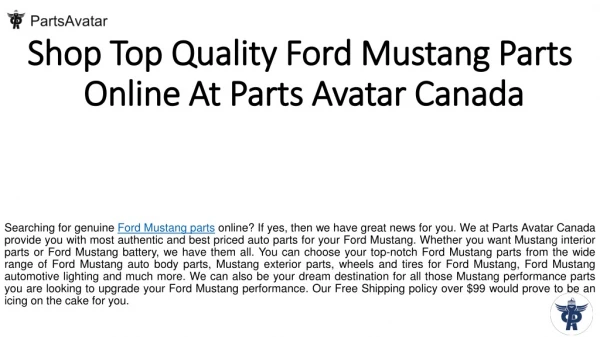 Buy All Ford Mustang Parts and Accessories Online at Partsavatar.ca