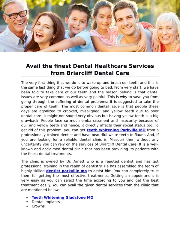 Avail the finest Dental Healthcare Services from Briarcliff Dental Care