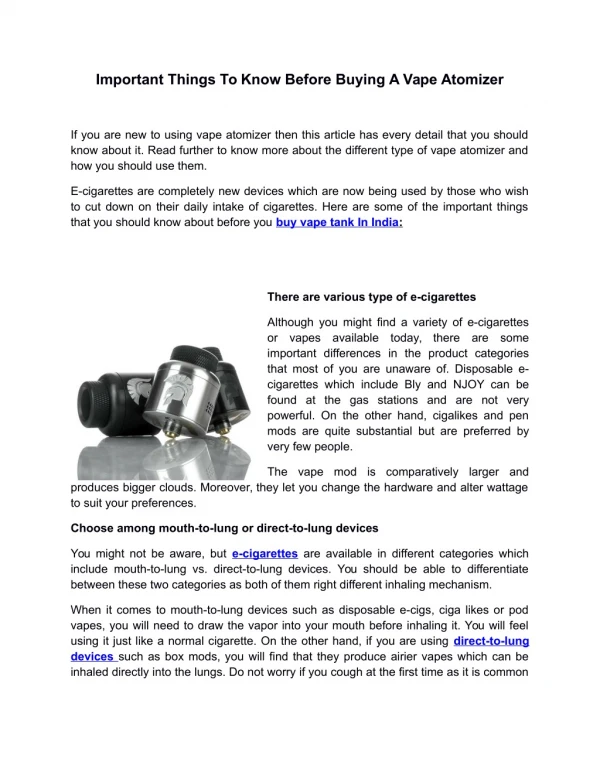 Important Things To Know Before Buying A Vape Atomizer