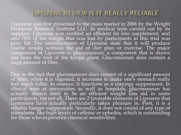 Lipozene Review Is It Really Reliable