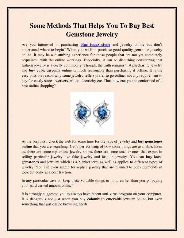 Some Methods That Helps You To Buy Best Gemstone Jewelry