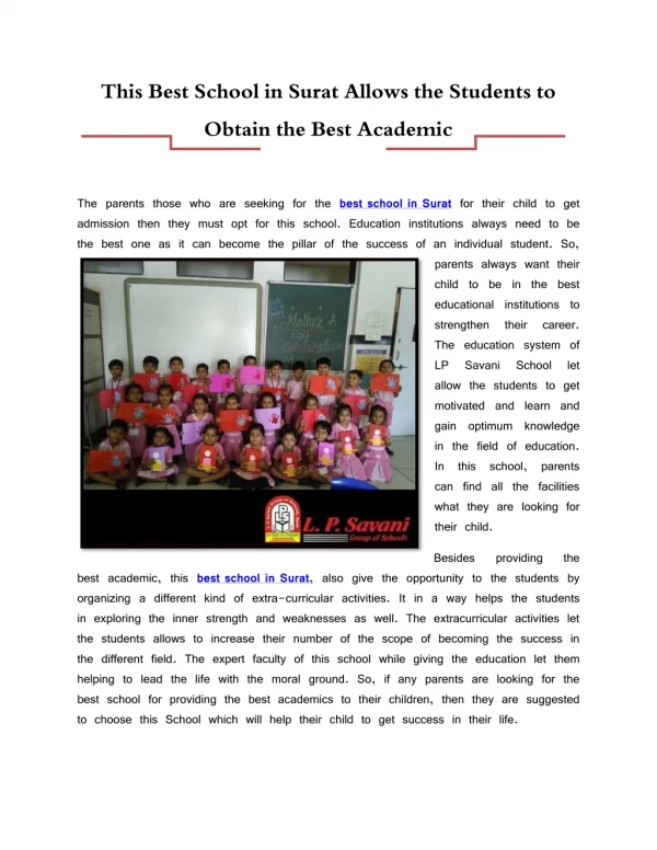 Best School in Surat - LPSavani