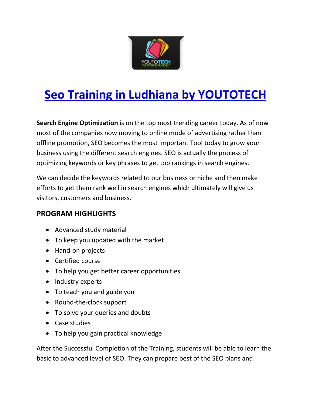 seo training in ludhiana by youtotech