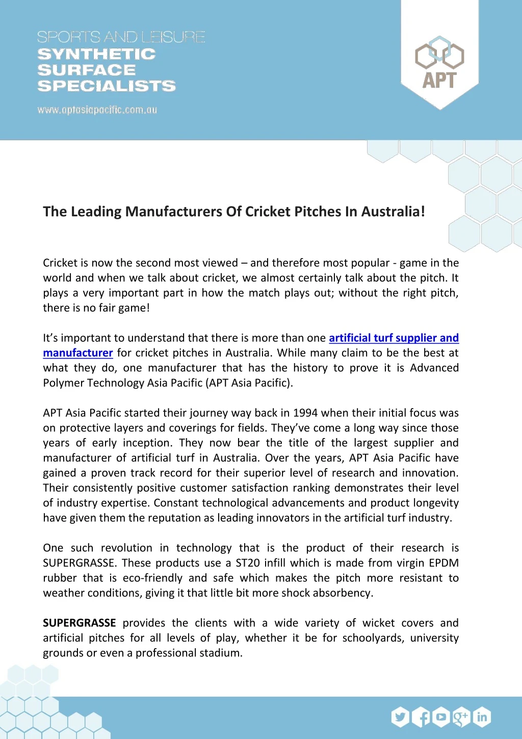 the leading manufacturers of cricket pitches